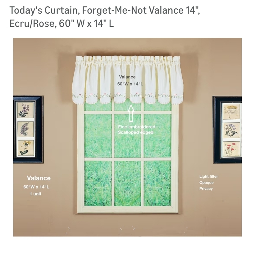 Forget Me Not Fine Embroidered Curtains - Cream Valance 60 x 14 New - Picture 3 of 6